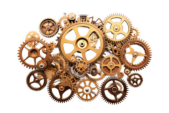 Intricate Steampunk Gears and Cogs on Transparent Background