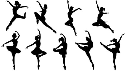 Stylish silhouettes of dancing ladies	