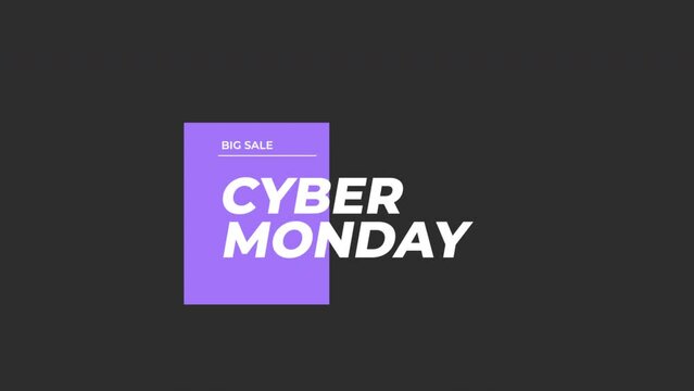 Modern Cyber Monday and Big Sale text on black gradient, motion abstract holidays, minimalism and promo style background