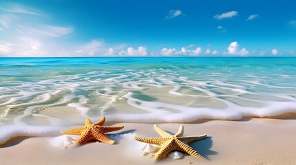 Fototapeta na wymiar summer holiday background with starfish