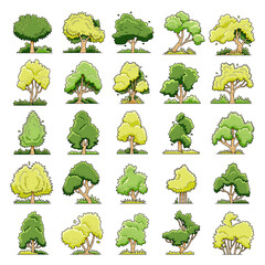 collection of cute cartoon  trees.
