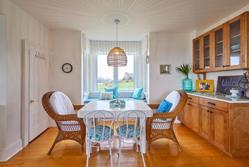 dinning table and window nook in rustic farm home 