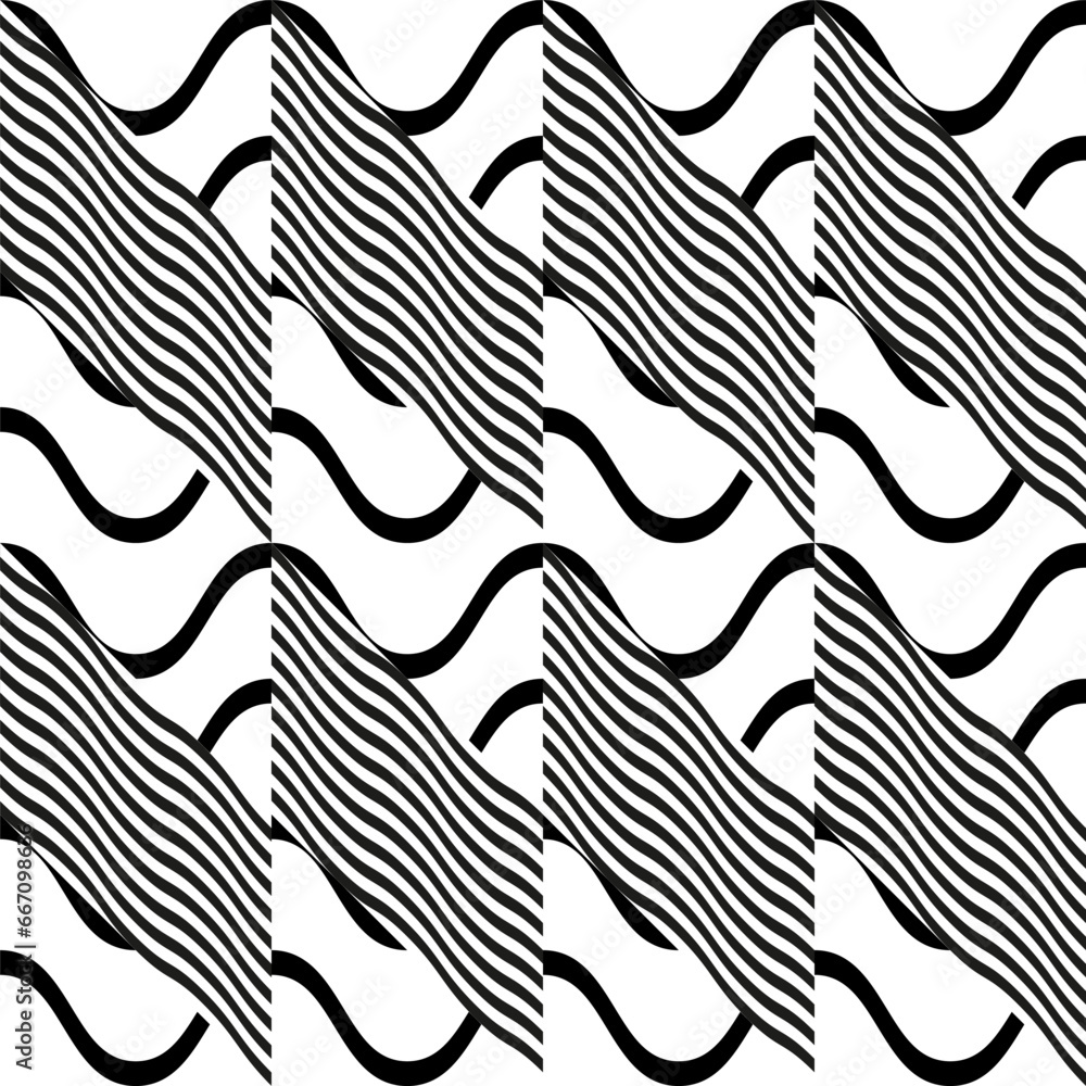 Poster Modern abstract geometric contemporary vector seamless diagonal pattern with simple elements and shapes. Graphic black and white minimalist background.