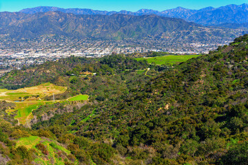 Fototapeta na wymiar Panoramic View of Los Angeles, Hollywood Hills and Mountains