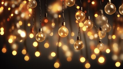 Shimmering Christmas Lights on Black Background Illuminate the Festive Season