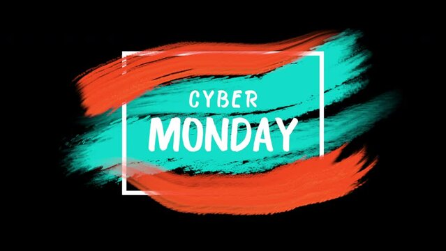 Cyber Monday with colorful watercolor brush on black gradient, motion abstract art, watercolor and holidays style background