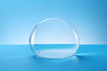 Abstract glass bubble crystal ball on blue background.