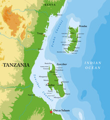 Zanzibar and Pemba islands highly detailed physical map - 667100663
