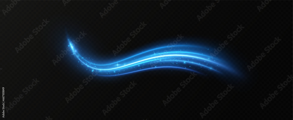 Aufkleber blue glowing shiny lines. vector blue light effect, neon speed motion curve.speed ​​line.vector.