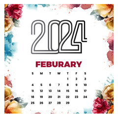 vector February floral calendar 2024 - obrazy, fototapety, plakaty