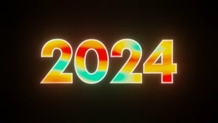 Foto op Plexiglas Nuevo año 2024 con colorido ciber sueño y aspecto retro  © JuanAntonio