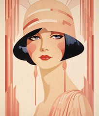 Portrait of elegant woman, Art Deco, 20s style illustration