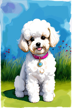 Charming Bichon Frise Painting. Generative AI.