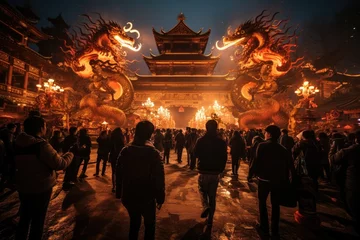 Fototapeten people at temple chinese new year in the night © Daunhijauxx