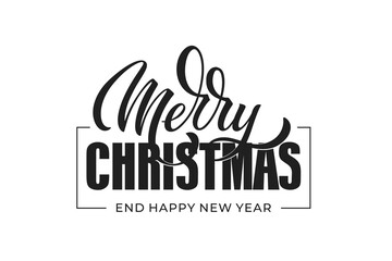 Naklejka premium Merry Christmas and Happy New Year hand lettering calligraphy. Vector holiday illustration element.