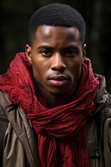 a man wearing a red scarf - 667104690