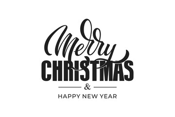 Merry Christmas and Happy New Year hand lettering calligraphy. Vector holiday illustration element. - obrazy, fototapety, plakaty