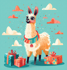 Obraz premium Funny llama with gifts