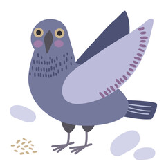Cartoon Funny Pigeon bird. Flat character design 7