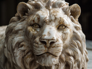 Portrait of a white Marble lion statue