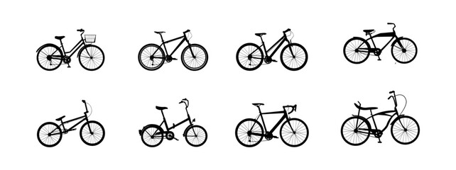 Bicycle-type icons in black editable vector