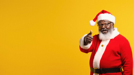 African american santa claus pointing finger up and smiling. christmas and new year celebration concept . - Powered by Adobe