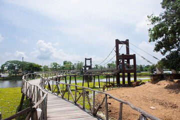 Chom Kwang Bridge and Ecotourism attraction in Nong Yai Royal Development Initiative Projects and Regulating Reservoir for thai people travelers travel visit on October 11, 2023 in Chumphon, Thailand