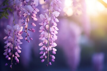 Blooming violet Wisteria Sinensis. Beautiful floral background