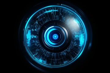 Obraz na płótnie Canvas futuristic technology eye scan with blue neon