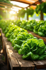 Lettuce grows in greenhouse. Growing organic products. Farming vegetables