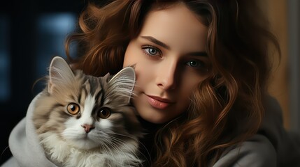 portrait of a girl with a cat