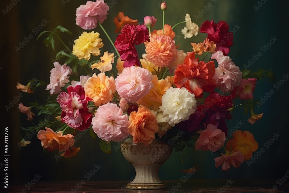 Poster A vase filled with a variety of different colored flowers. Perfect for adding a pop of color to any space.
