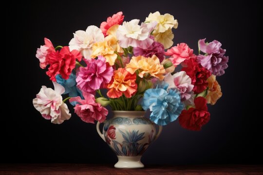 A vibrant arrangement of various colorful flowers in a vase. This versatile image can be used to add a pop of color and freshness to any project.