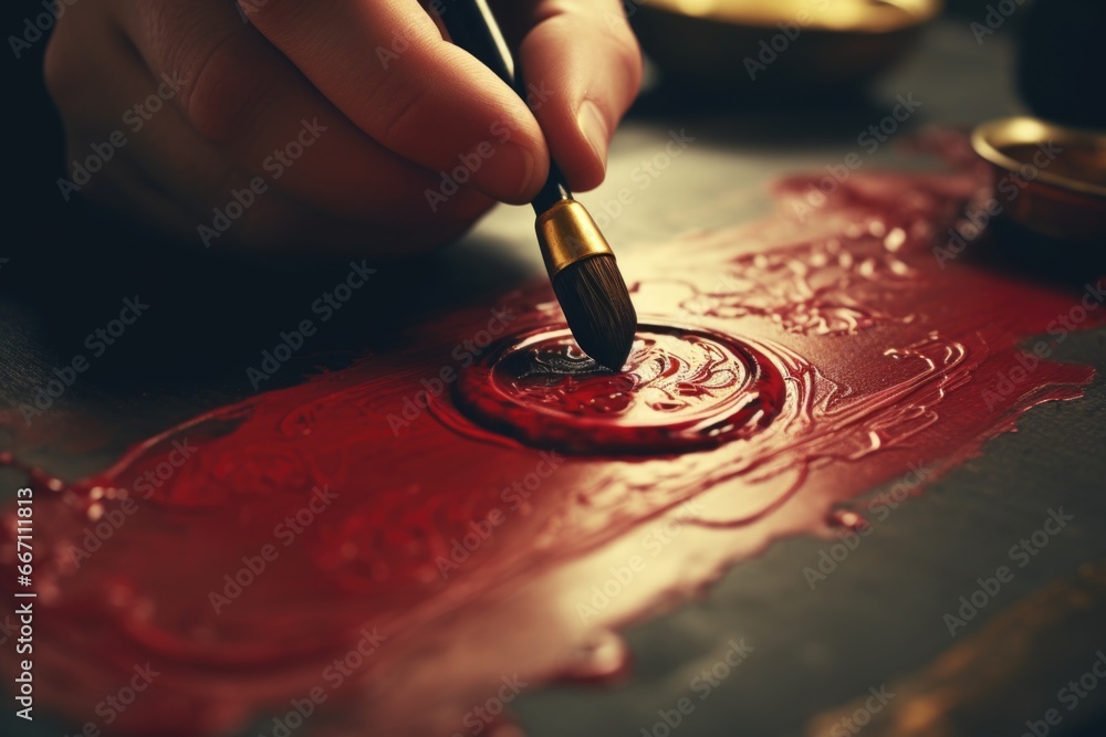 Poster a person is using a brush to paint a piece of art. this image can be used to depict creativity and t