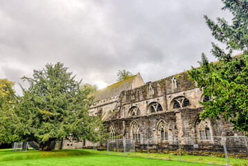 Fototapeta na wymiar Dufftown Region, Scotland - September 25, 2023: The ruins of the historic cathedral in Dunkeld, Scotland 