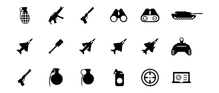 War Icon Set, Vector Editable Icons, Military Equipmen