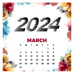 vector March floral calendar 2024