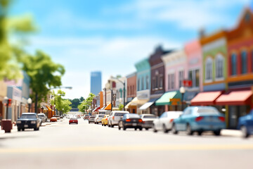 Obraz premium American town street view at sunny summer day. Neural network generated image. Not based on any actual scene.