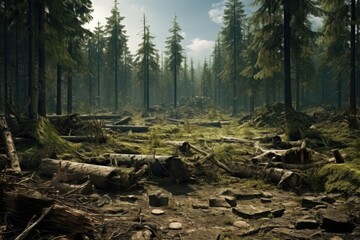 A picturesque view of a dense forest with an abundance of trees and rocks. Ideal for nature enthusiasts and outdoor adventure designs