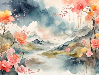 Obraz na płótnie Canvas colorful background floral watercolor wallpaper texture, background with flowers, watercolor floral background