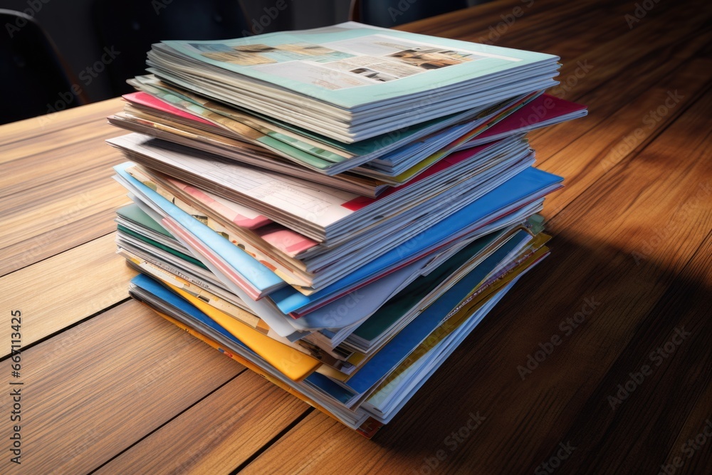 Poster a stack of books placed neatly on top of a wooden table. perfect for educational or library-related 
