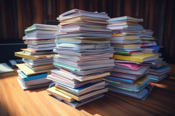Fototapeta premium A pile of books sitting on top of a wooden table. Can be used to represent education, reading, or studying