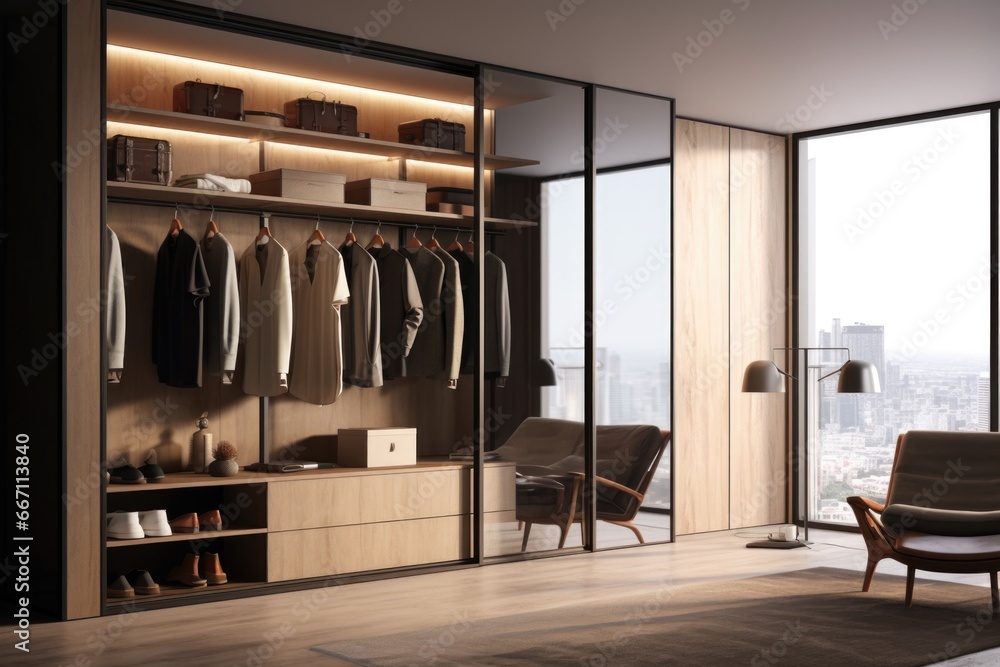 Poster a spacious walk-in closet filled with a vast array of clothes. perfect for showcasing a diverse ward
