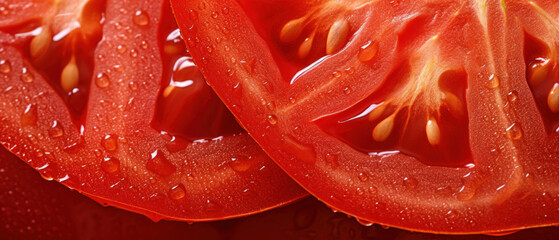 A striking macro capture of a sliced tomato's.