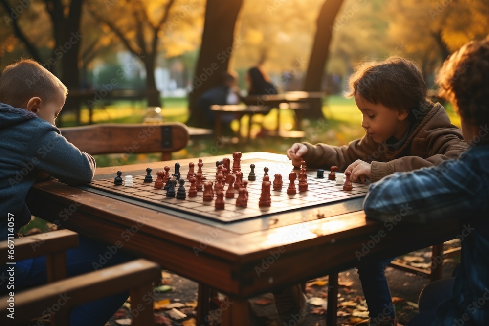 Poster A picture showing a couple of kids engaged in a game of chess. 