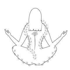 Hand drawn silhouette woman with flower and creeper. Coloring young woman. Magic esoteric talisman new life.