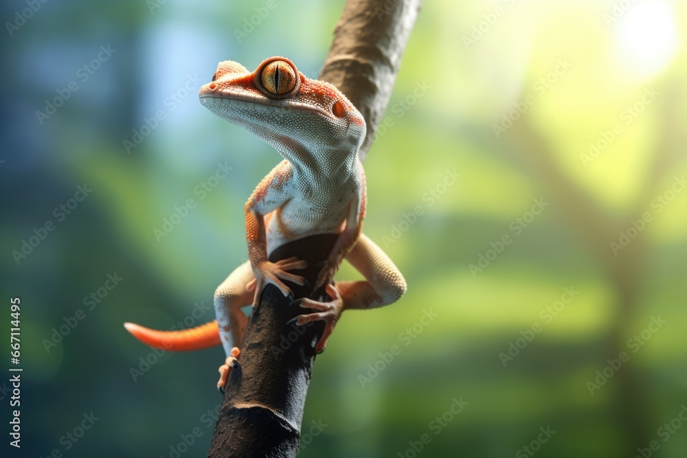 Poster a lizard perched on top of a tree branch. this image captures the reptile in its natural habitat. it