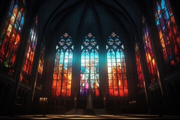A person standing in front of a beautiful stained glass window. Perfect for religious or architectural concepts