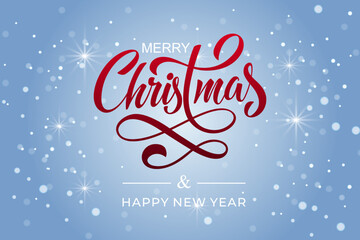 Naklejka na ściany i meble Merry Christmas and Happy New Year hand lettering calligraphy. Vector holiday illustration element.