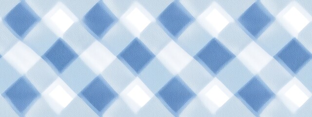 Seamless diagonal gingham checker pattern pastel cobalt blue white. Contemporary light turquoise linen textured diamond background. Baby boy trendy striped checks textile, nursery - obrazy, fototapety, plakaty